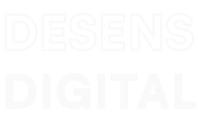 Desens Digital logo; The word "Desens" is outlined with no interior color and is stacked on top of the word "Digital" in solid color.